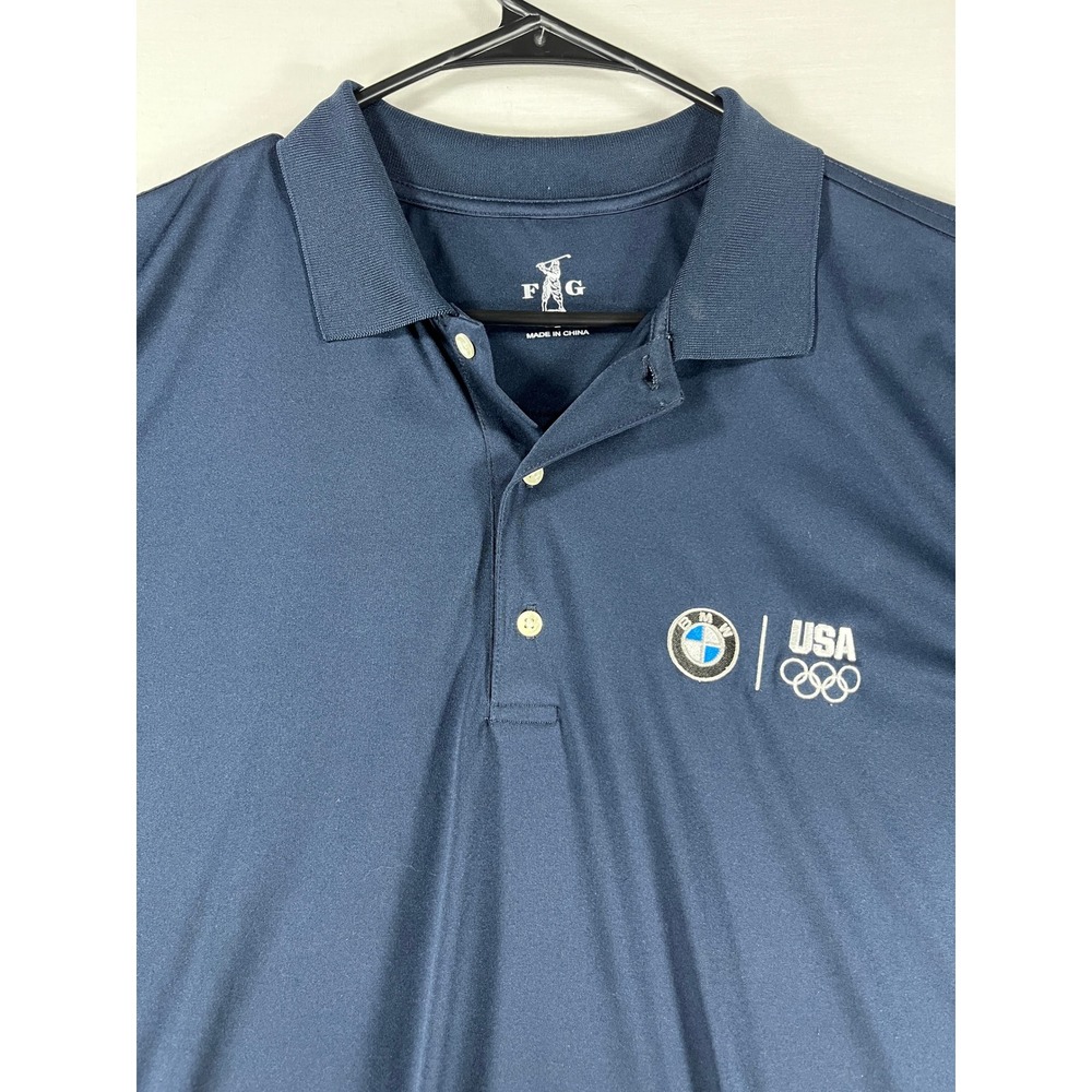 F&G Mens BMW Team USA Olympic Polo Shirt Navy Blue Large Performance Golf Top